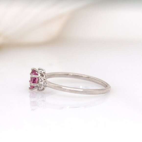 Natural Padparadscha Sapphire Ring in 14K White Gold with Diamonds - Picture 6 of 8